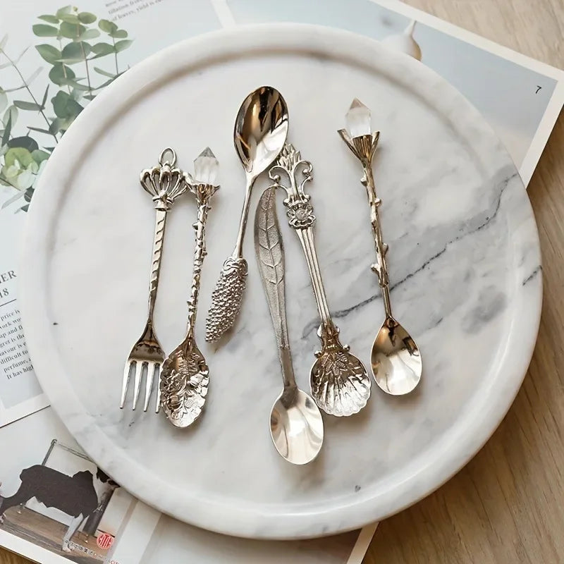 6Pcs/Set Vintage European Palace Tableware Set Fruit Cake Fork Coffee Spoon Kitchen Accessories