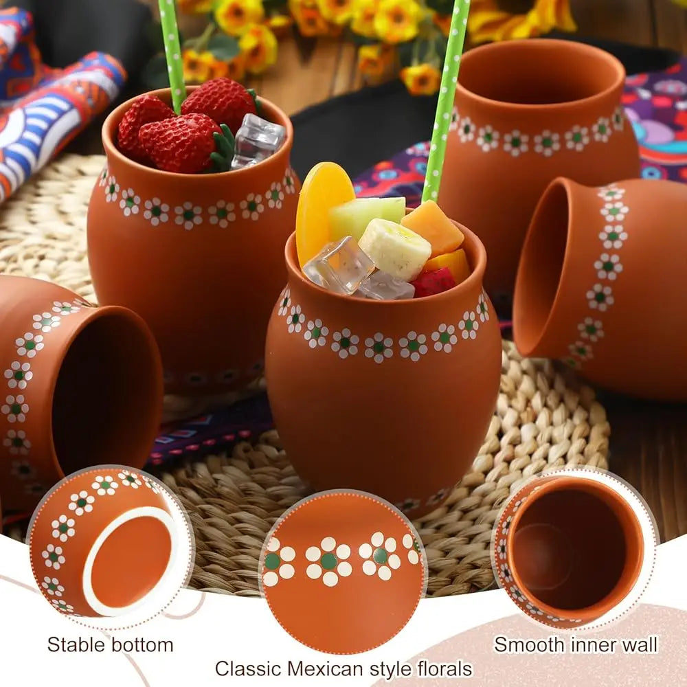 6 Pcs 16Oz Cantaritos De Barro Mexicanos Shooters Pottery Taco Tuesday Mexican Clay Cup Fiesta De Barro Mexicanos Cocktail Cups