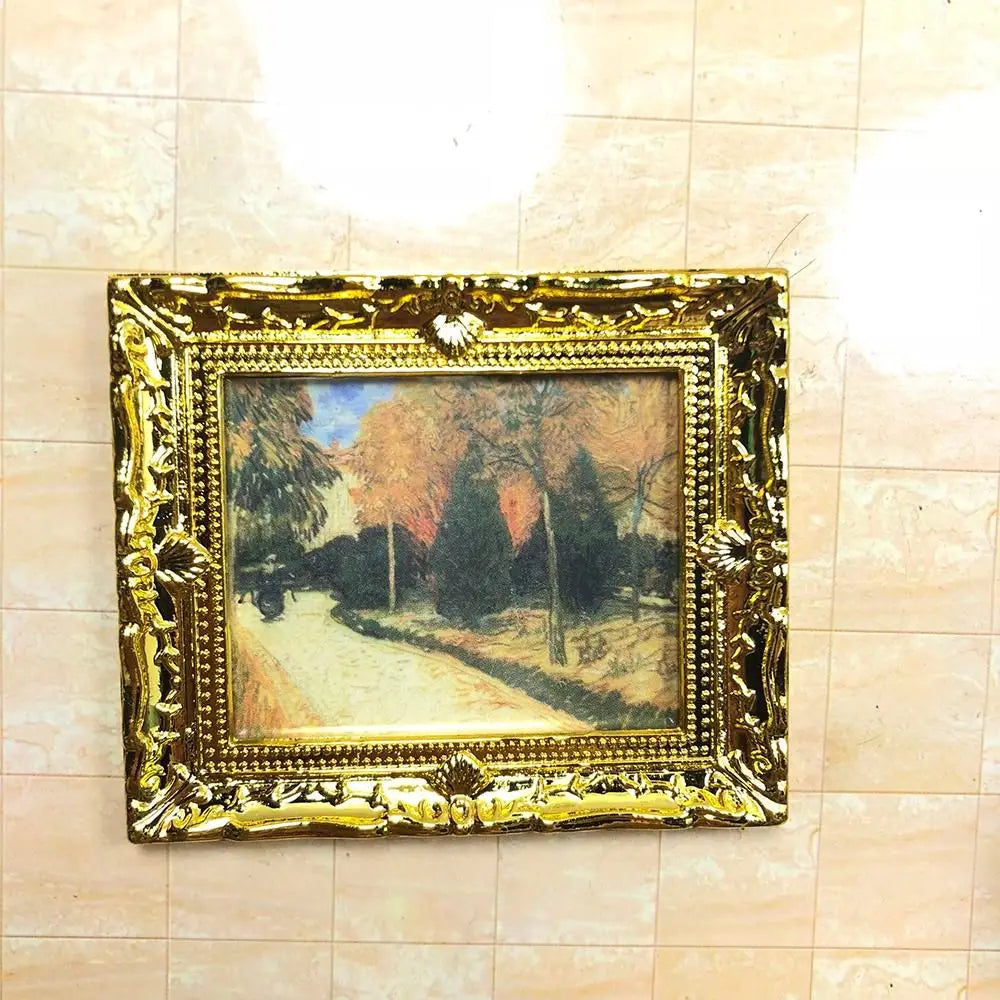 Vintage 1:12 Miniature Framed Photos Oil Painting Toys Doll Accessories Dollhouse Ornament Mural Wall Picture Miniaturas Casa