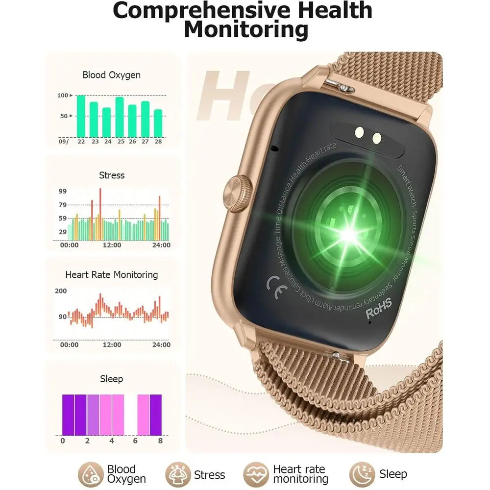 Smart Watch or Women with Blood Prure Monitor, 2.06" AMOLED Display, IP68 Waterproo itn, 118 Sports es, Heart Rate/SpO2/Sleep Mo