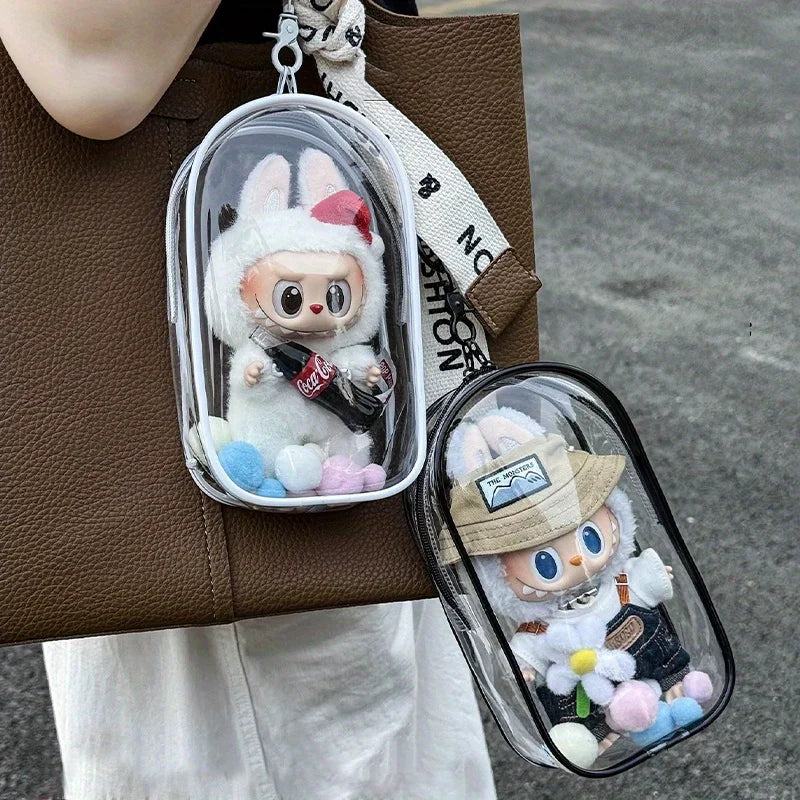1 Labubu dust cover, PVC transparent portable storage bag for outdoor use, Labubu doll walking bag