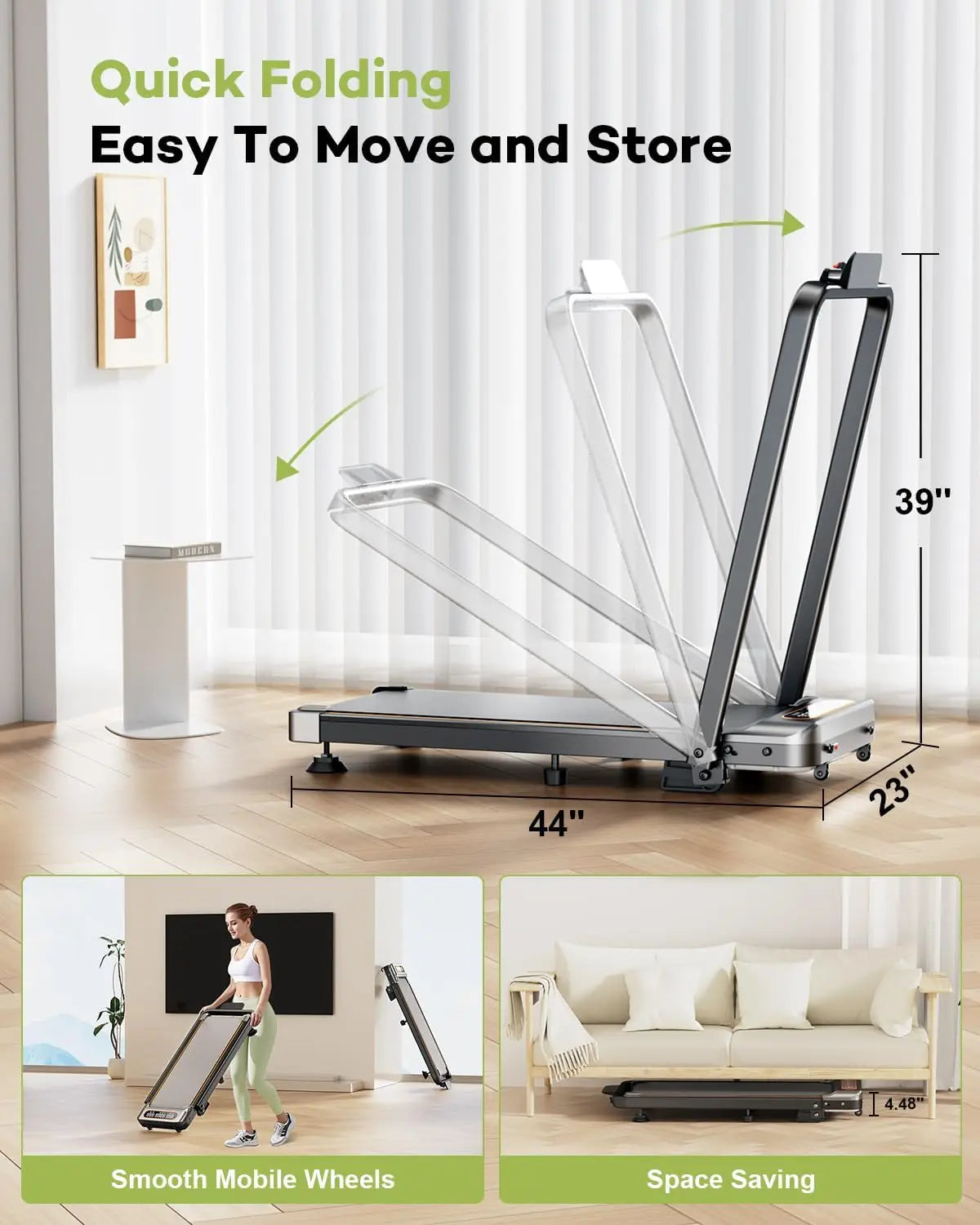 Foldable Treadmill with 12% Incline,3.5HP Low Noise Walking Pad Treadmill with Handle Bar,350 Lbs Capacity, APP Remote Control