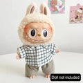 For 17cm Labubu Doll Little Bailey Hat Checkered Overalls Set Labubu Outfit Accessories Labubu Ropa