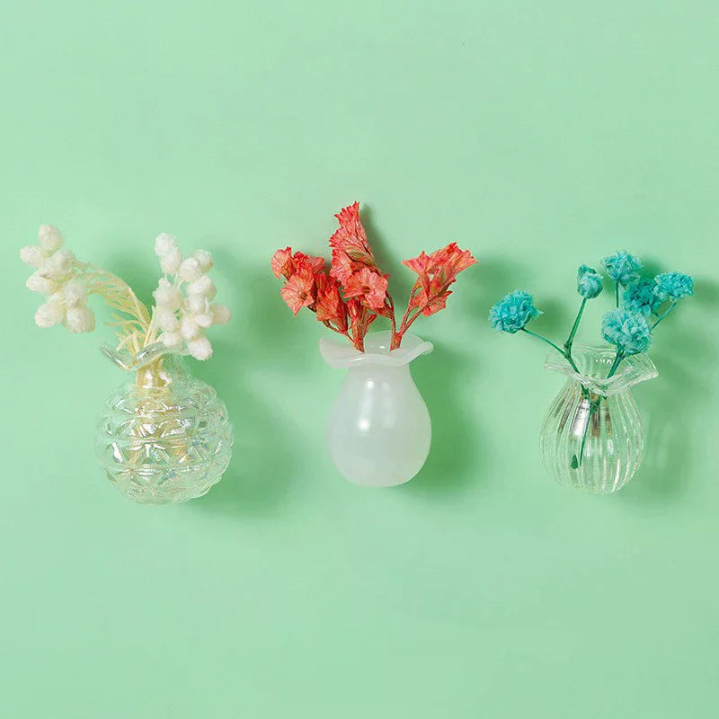 Mini Glass Vase Fridge Magnet DIY Porcelain Vase Flowers Refrigerator Message Sticker Plant Magnet Green Gift Kitchen
