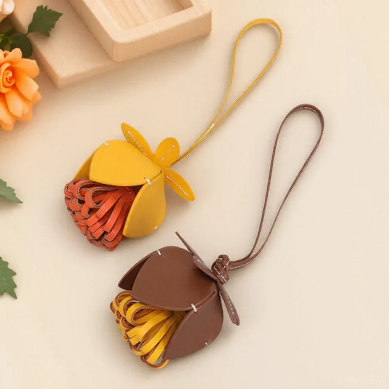 Bag Charm Flower Ball Pendant Luxury Fashion PU Leather Flower Car Pendant Decoration Bag Accessories
