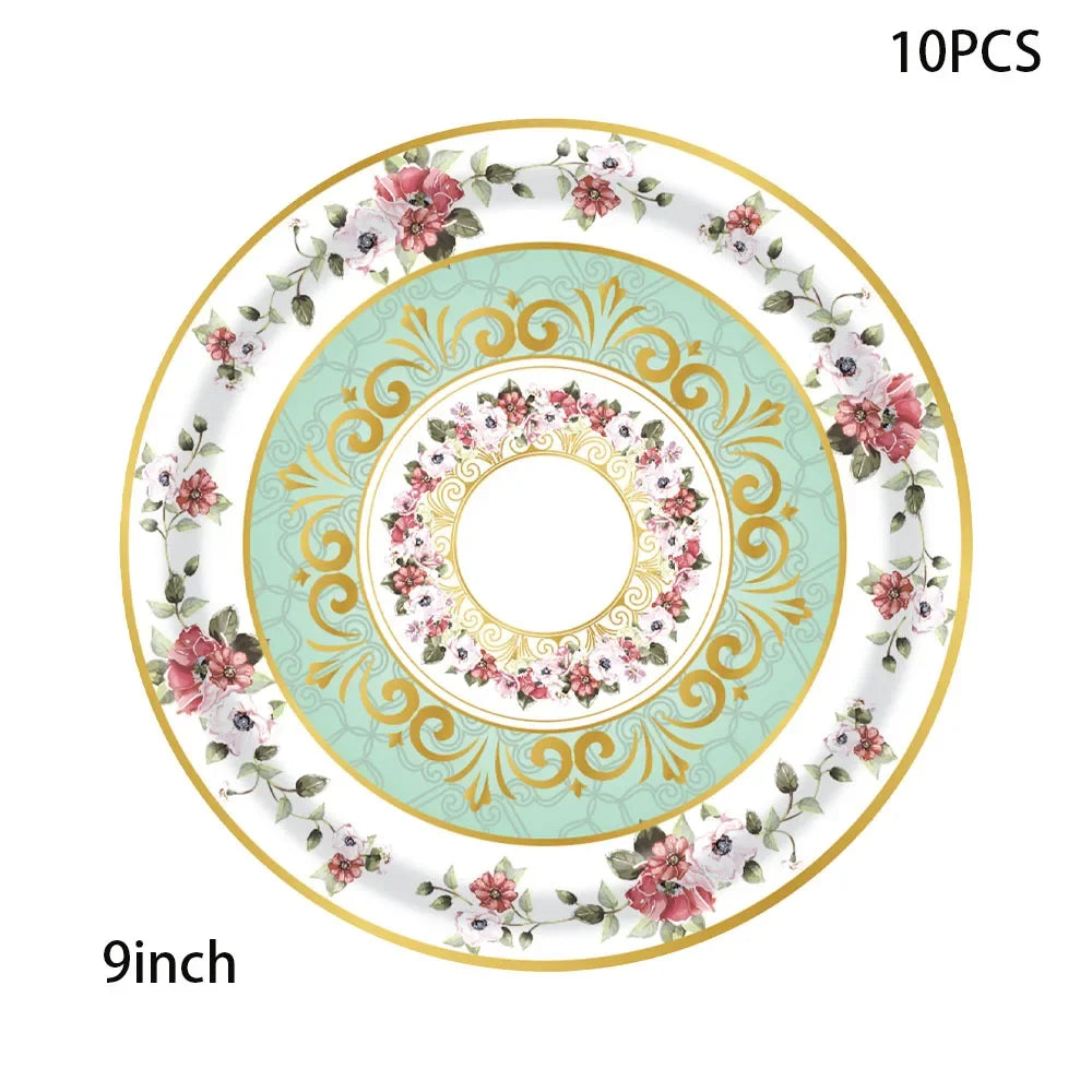 Vintage Floral Tea Party Tableware Set Elegant Pink Paper Plates Cups Napkins EVJF Girls Birthday Bridal Shower Wedding Decor
