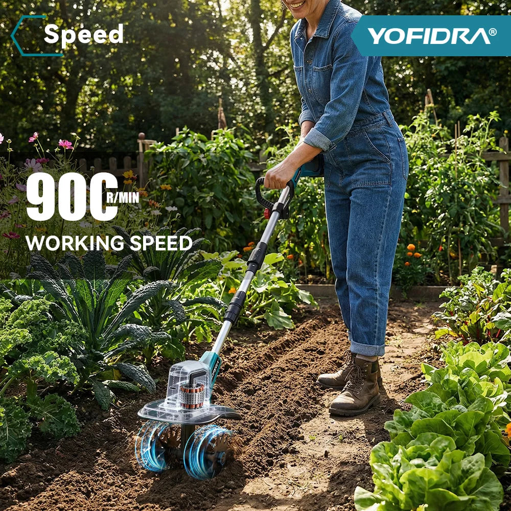 YOFIDRA Brushless Electric Garden Tiller Lawn Mower Rototiller For Soil Cultivation Garden Power Tool For Makita 21V Battery Pin