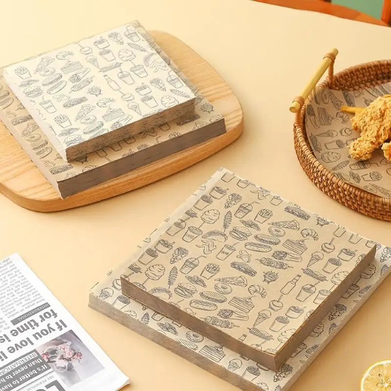 100Pcs Oil-Proof Wax Paper Baking Food Wrappers for Burgers French Fries Sandwiches & Bread - Kitchen Food Baking Tools