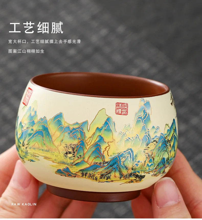 Vintage Purple Clay Tea Cup Chinese Traditional Arhat Cup Zisha Tea Set Accessories Ceramic Master Cup Travel Tea Bowl Teaware