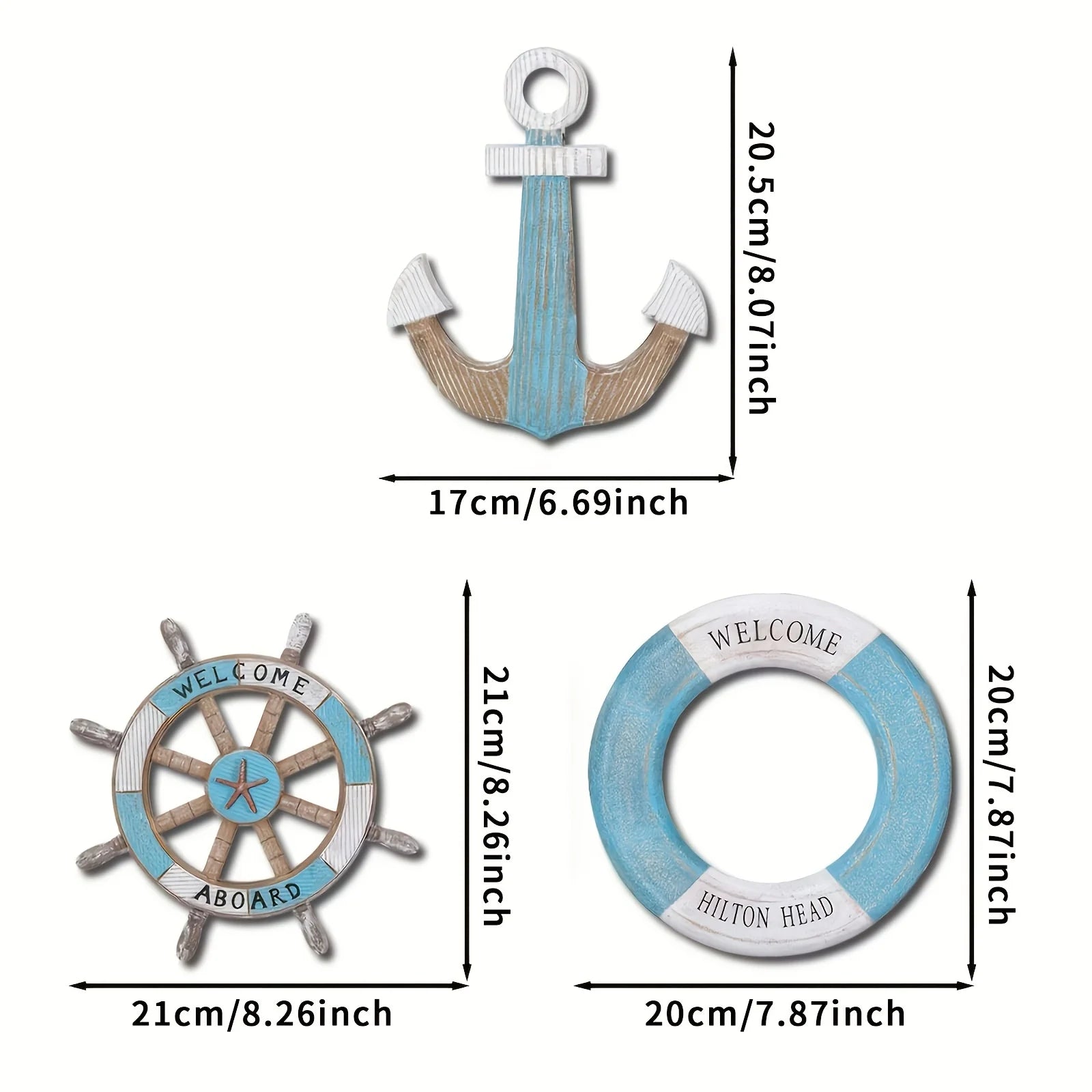 1 Set of Nautical-Themed Home Decor Wooden Anchors, Helms, and Lifebuoys Ocean-Themed Wall Hanging Decorations Indoor Nautical Decor Can Be Used for Wall Decoration at Outdoor Parties and Yard Gatherings