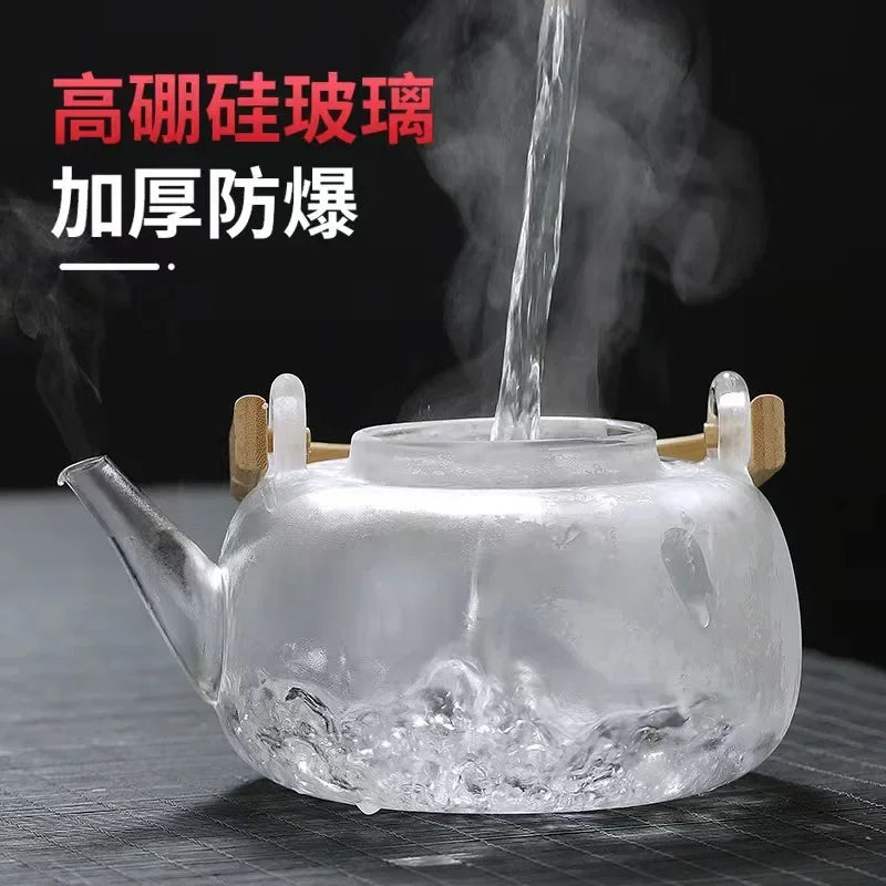 Steaming and boiling teapot, heating and boiling tea, glass kettle, household tea set, boiling