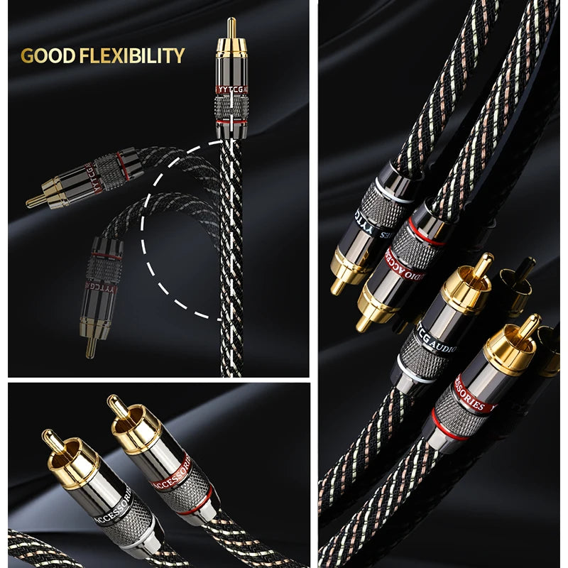 YYTCG HIFl stereo RCA Audio cable 6N OFC Male to Male 2RCA to 2RCA Audio Cable with Gold Plated connector PlugFor CD Amplifier