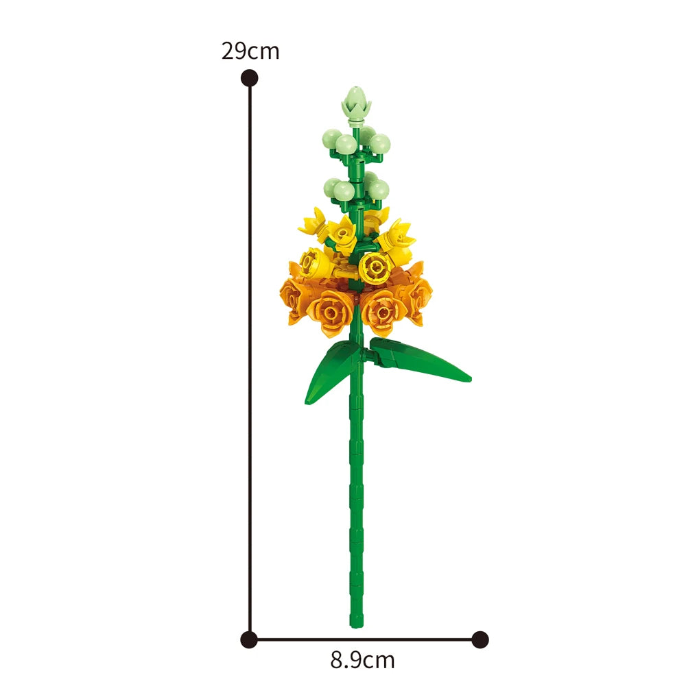 Creativity Potted Plants Bouquet Rose Lily Flower Home Desk Plant Decoration Assemble Building Blocks Bricks Toys Girls Gift
