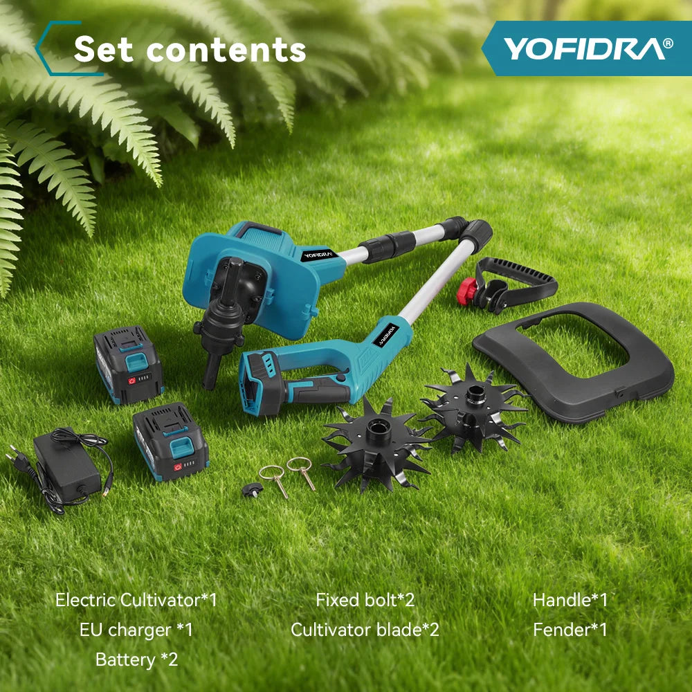 YOFIDRA Brushless Electric Garden Tiller Lawn Mower Rototiller For Soil Cultivation Garden Power Tool For Makita 21V Battery Pin
