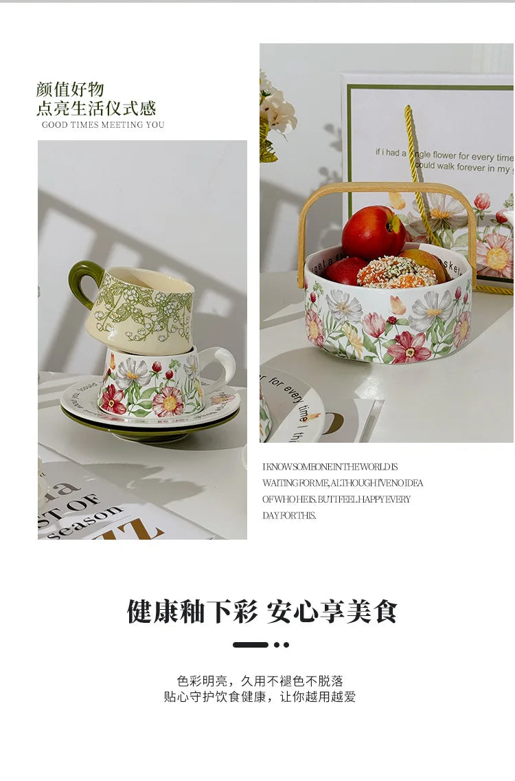 Vintage style coffee cup Breakfast cup teapot Birthday wedding gift afternoon tea set