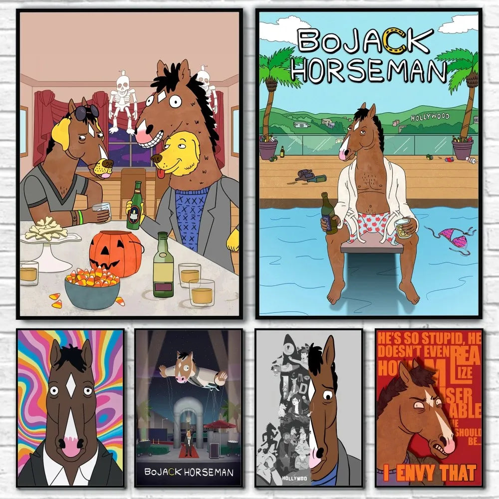 Anime B-BoJack H-Horsemans Poster Sticky Wall Art Printing Waterproof Home Living Bed Room Bar Aesthetic Decor