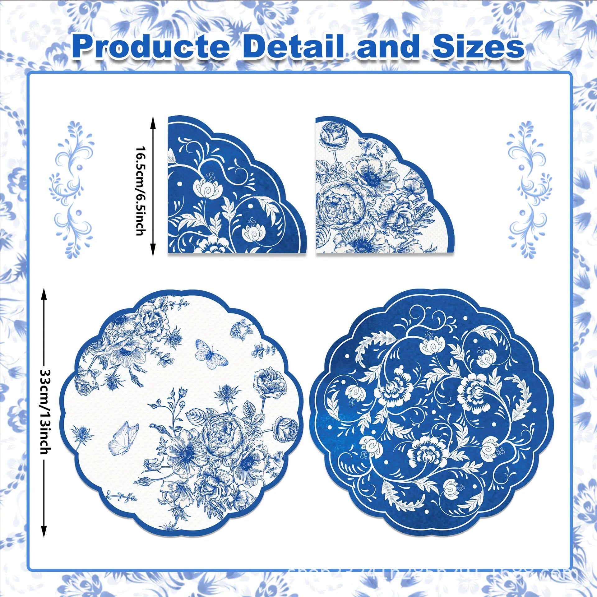 Vintage Blue Flowers Paper Napkins Wedding Disposable Tableware Serviettes Tissues Baby Birthday Party Dinner Table Decor