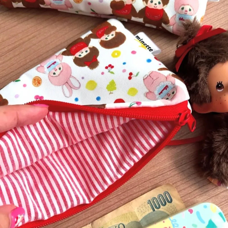 Hot Cartoon Monchhichi Series Cute Printed Pencil Case Multi Functional Exquisite Storage Bag Portable Glasses Case Gift