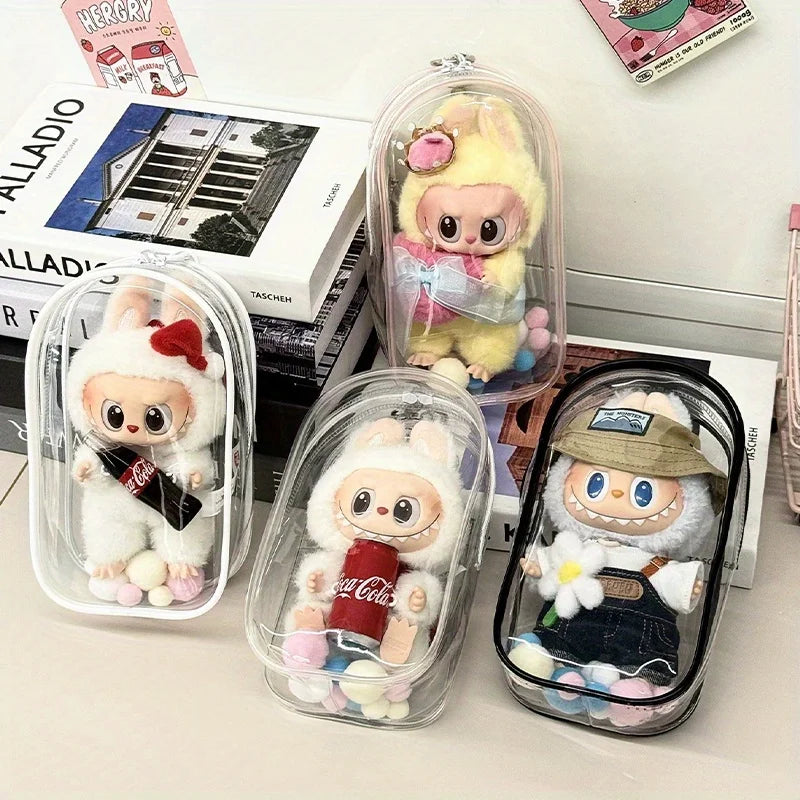 1 Labubu dust cover, PVC transparent portable storage bag for outdoor use, Labubu doll walking bag