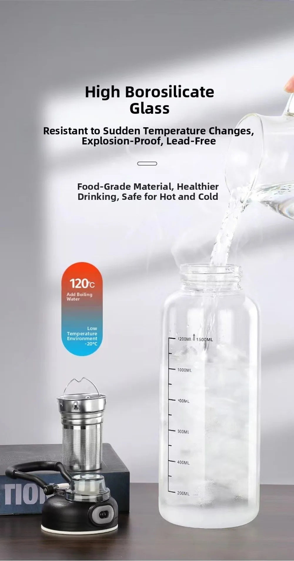 Tea Separation Glass Tea Cup Double Drinking with Handle Water Cup Large Capacity High Temperature Resistant Portable Kettle