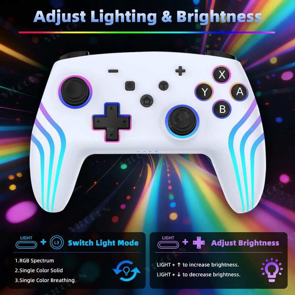 NS1 RGB Wireless Gamepad for Nintend Switch Pro BT Game Controller Switch OLED/Lite Joystick for PC Steam with Turbo 6 Axis