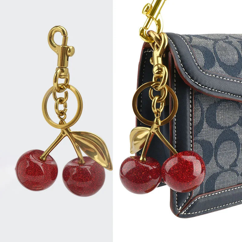 Cherry Charm Handbag Pendant Keychain for Women's Exquisite Internet-famous Crystal Cherry Bag Accessories High-Grade Pendant