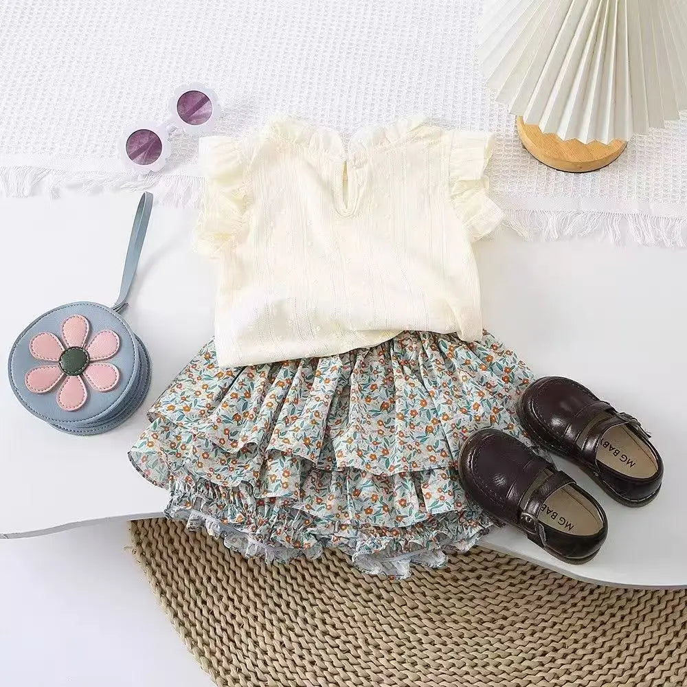 Girls' Suit Summer 2025 New Children's Summer Dress Baby Girl Fashionable Children's Top+Skirt Two-Piece Set
