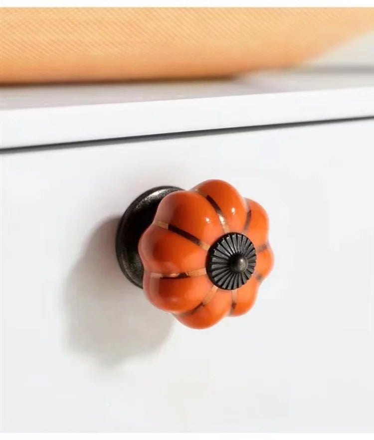 Vintage Ceramic Pumpkin Drawer Knobs Furniture Door Handles Kitchen Cabinet Pulls Closet Wardrobes Handles Accessories