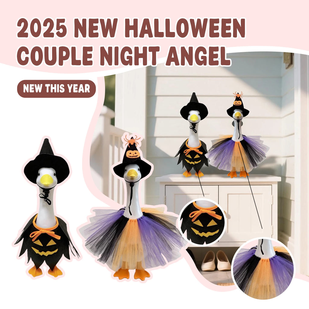 23 Inch Halloween Porch Goose Outfits Witch Hat Skirt Cute Porch Goose Costume for Cement Goose Fall Outdoor Garden Yard Patio