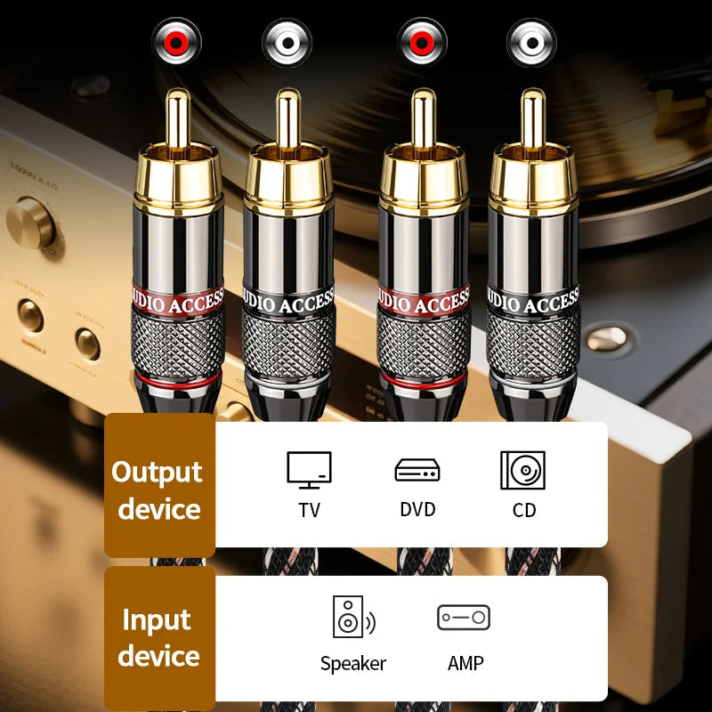 YYTCG HIFl stereo RCA Audio cable 6N OFC Male to Male 2RCA to 2RCA Audio Cable with Gold Plated connector PlugFor CD Amplifier