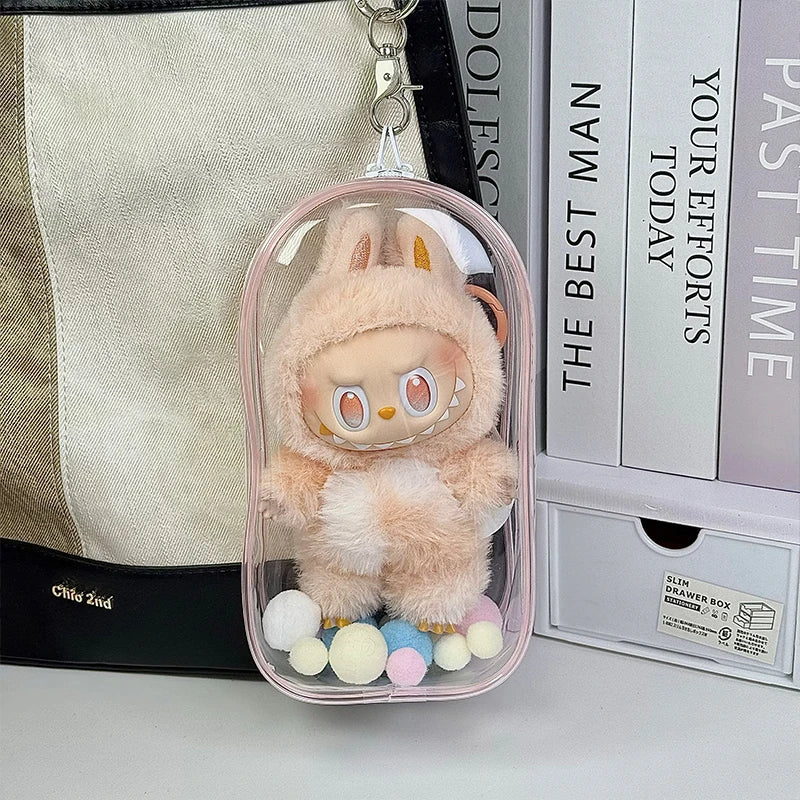 1 Labubu dust cover, PVC transparent portable storage bag for outdoor use, Labubu doll walking bag