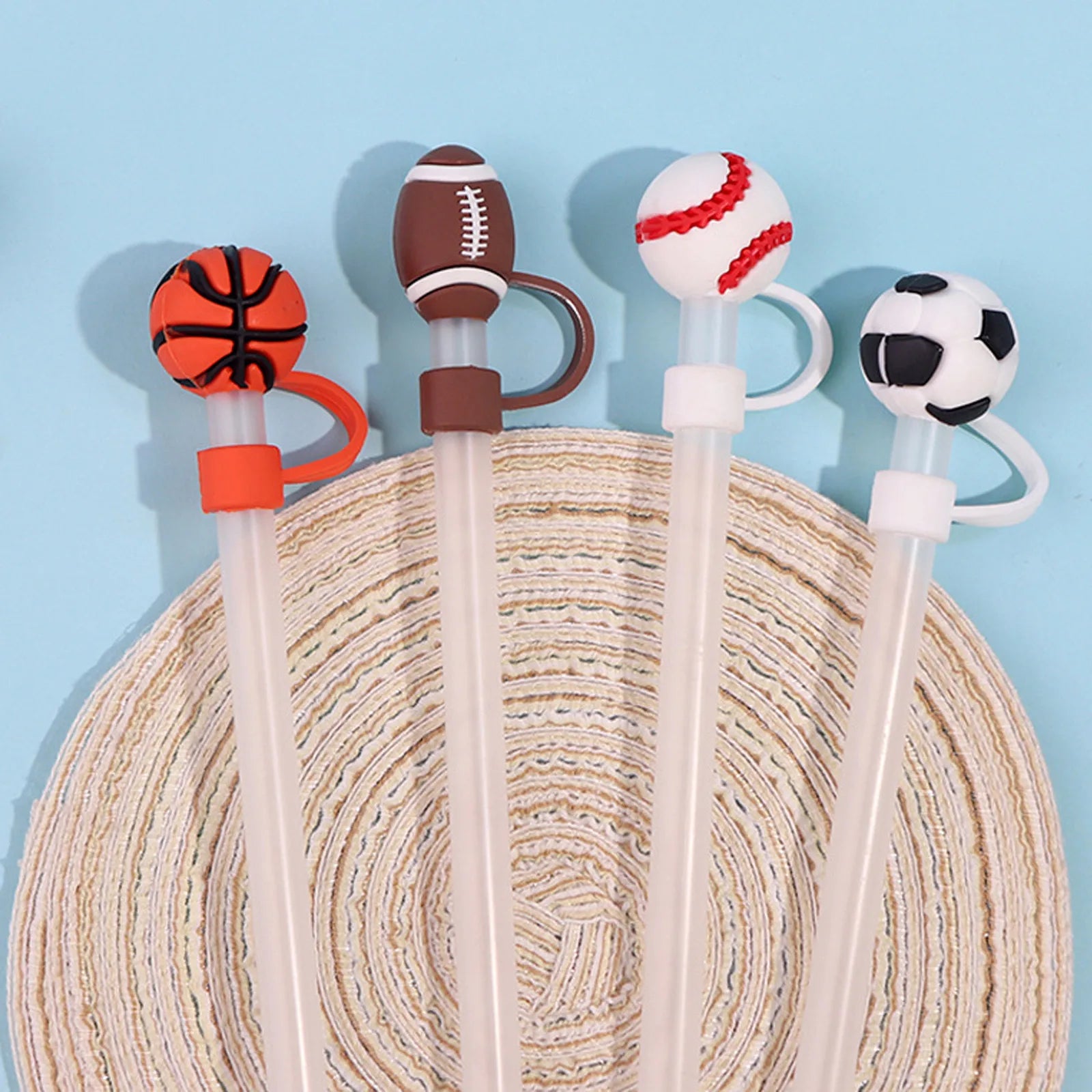 Sports Ball Straw Covers Cap For Stanley Tumblers Cup Cute Football Basketball Straw Cap Stopper For Reusable Straws Tip Lids