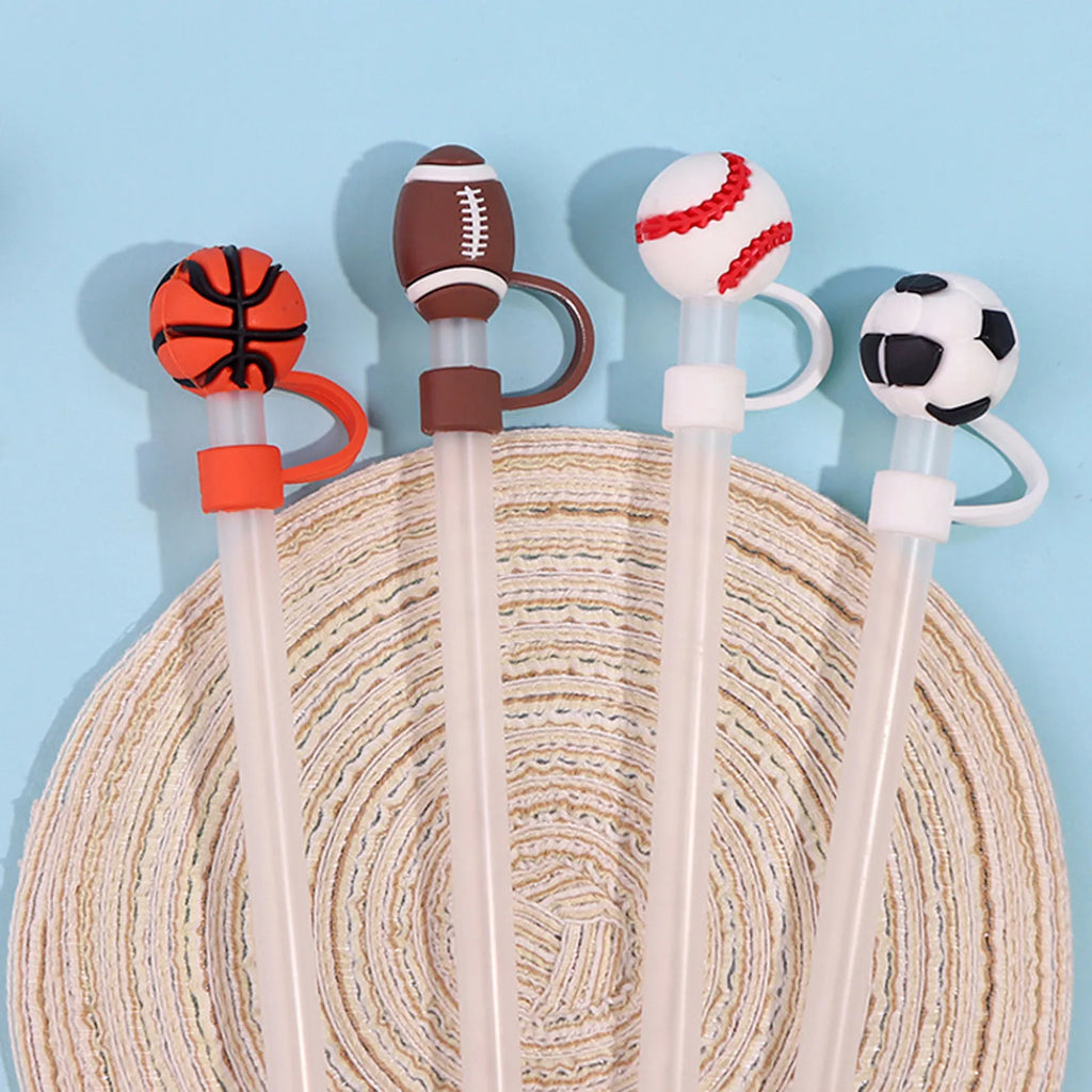 Sports Ball Straw Covers Cap For Stanley Tumblers Cup Cute Football Basketball Straw Cap Stopper For Reusable Straws Tip Lids