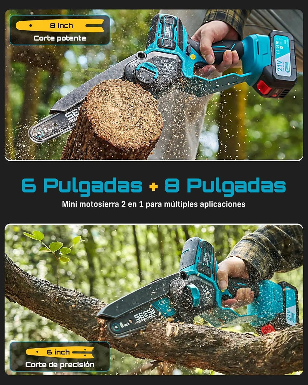 SEESII 6&8'' Brushless Electric Chainsaw 1000W Cordless Electric Saw Woodworking Garden Pruning Tools For Makita 18V Battery Pin
