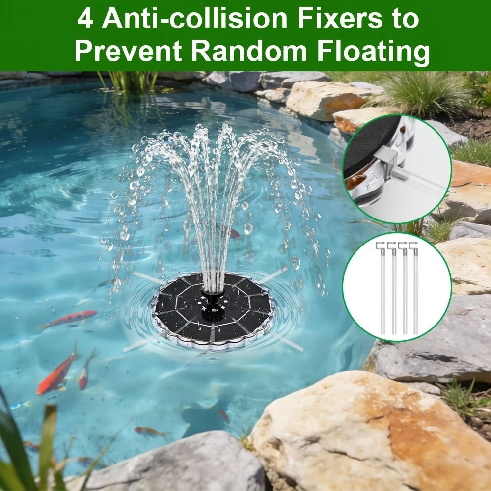 Solar Fountain with LED Lights&1800mAh Battery, 3.5W Solar Water Fountain Pump with 8 Nozzles&Crash Bars for Outdoor Decoration