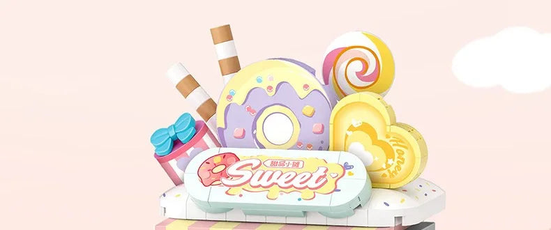 LOZ Street series dessert vending carts, lemon tea vending carts, model assembly, accessories, trolleys, parent-child assembly t