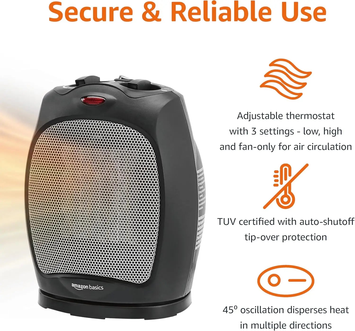Portable Ceramic Space Heater with Overheat & Tip-Over Protection, Thermostat, 1500W, Compact Black Design for Indoor Heating