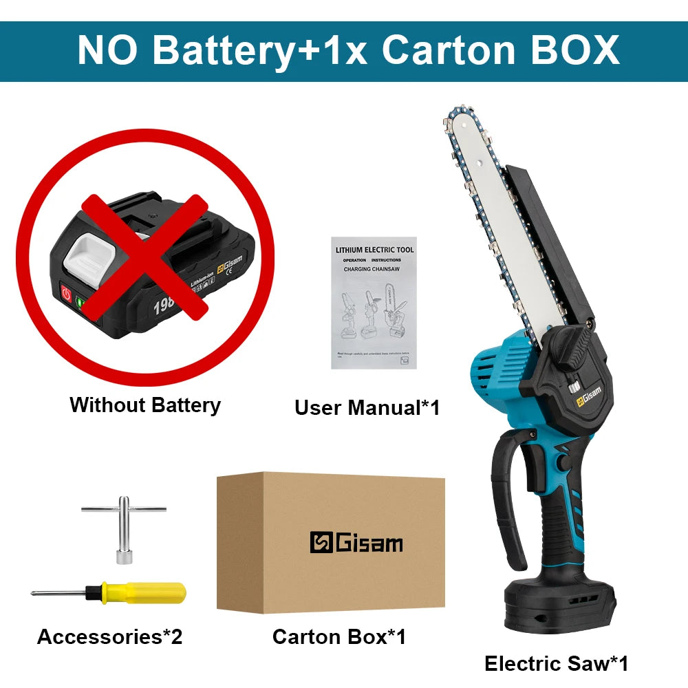 Gisam 8 Inch Brushless Chain Saw Cordless Electric Saw Woodworking Garden Pruning Chainsaw Power Tool For Makita 18V Battery Pin
