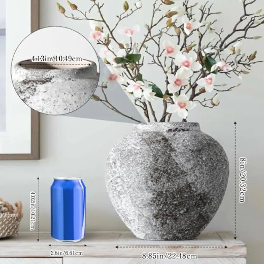 Rustic Ceramic Circular Flower Vase Farmhouse Clay Pottery Large Terracotta Floor Vases for Decorative Centerpiece Vintage Home