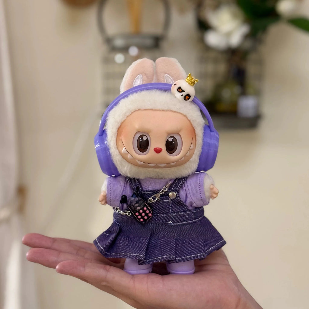 For Labubu V1 V2 V3 Clothes Labubu Purple denim overalls skirt Doll Accessories Labubu Fashion Gift