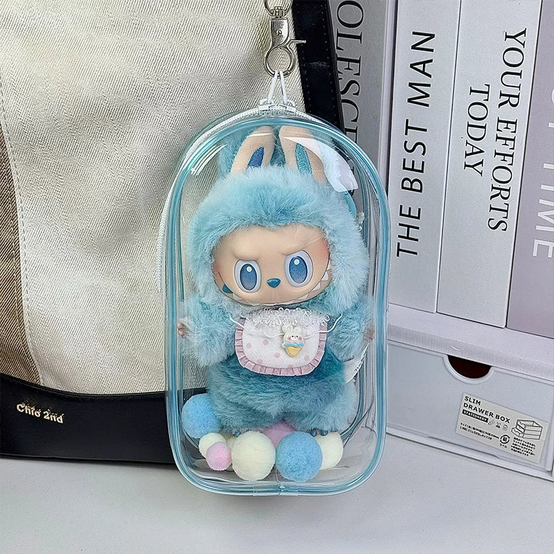 1 Labubu dust cover, PVC transparent portable storage bag for outdoor use, Labubu doll walking bag
