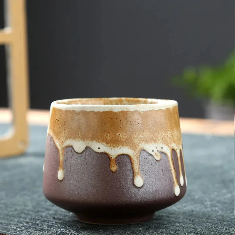 Vintage Japanese Raku Pottery Tea Cup Handcrafted Coarse Ceramic Kung Fu Cup Kiln Glaze Unique Design for Home Use
