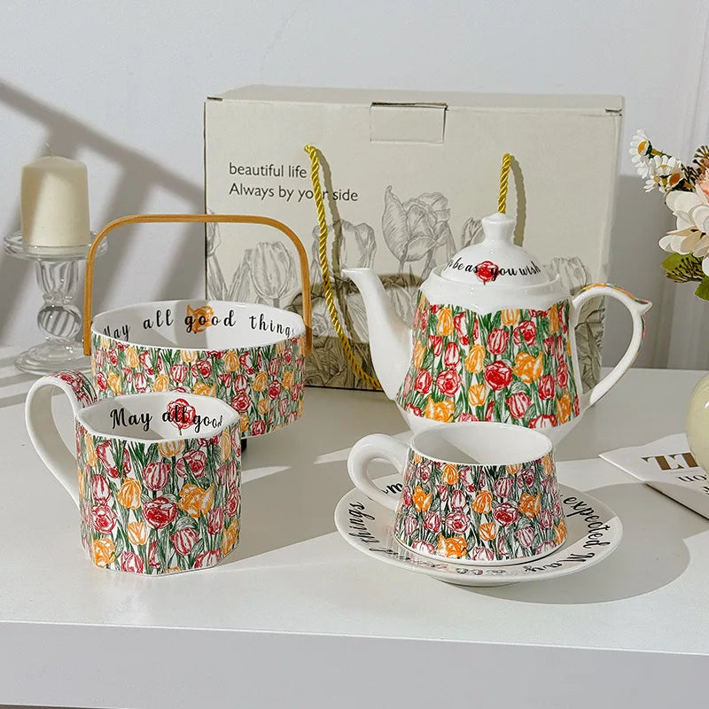 Vintage style coffee cup Breakfast cup teapot Birthday wedding gift afternoon tea set