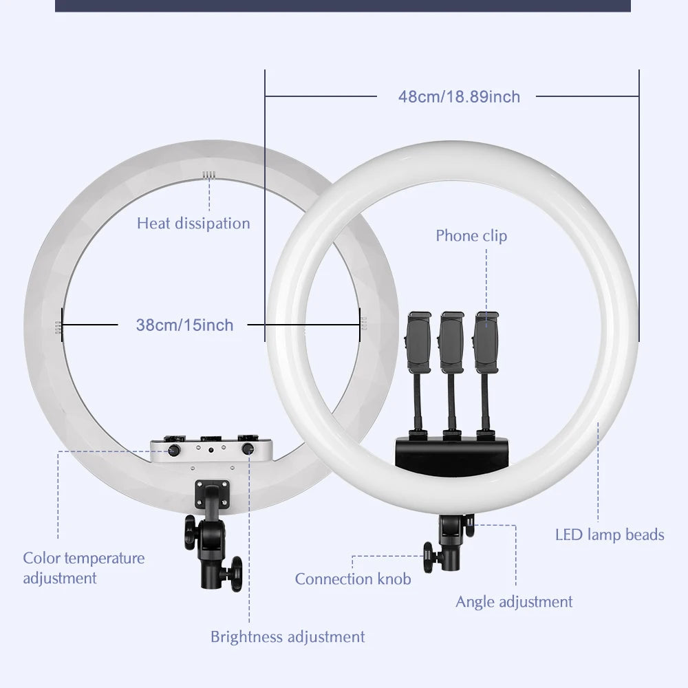 18 Inch Ring Light 480pcs led beads Dimmable 6500K LED Lamp With Tripod Studio Photo Lamp For Photography Makeup YouTube Live