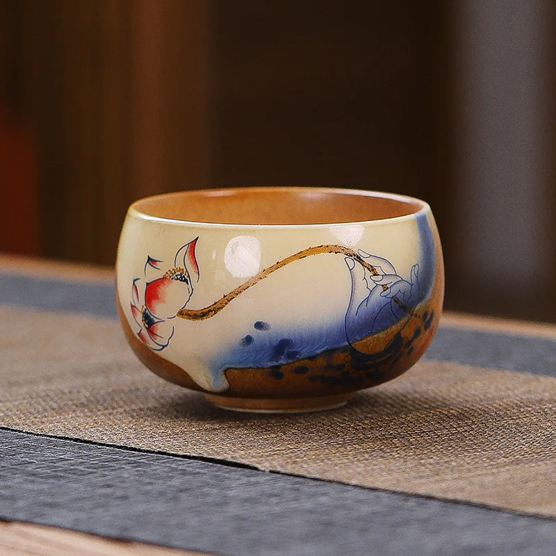 Vintage Kungfu Teacups Chinese Pottery Master Teaware Bowls Cup Home Decor Retro Tea Cups 150ml Ceramic Handmade Teaset