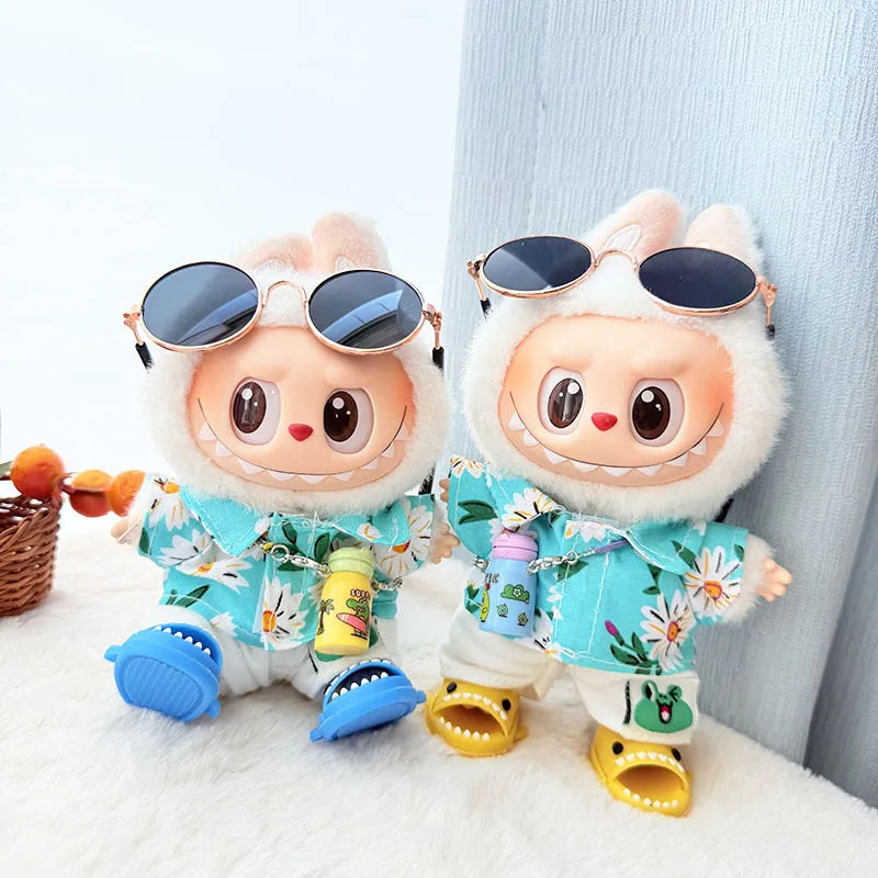 For 17cm Labubu Doll Clothes Beachwear Fashion Clothes With Sunglasses Labubu Clothes Ropa Labubu