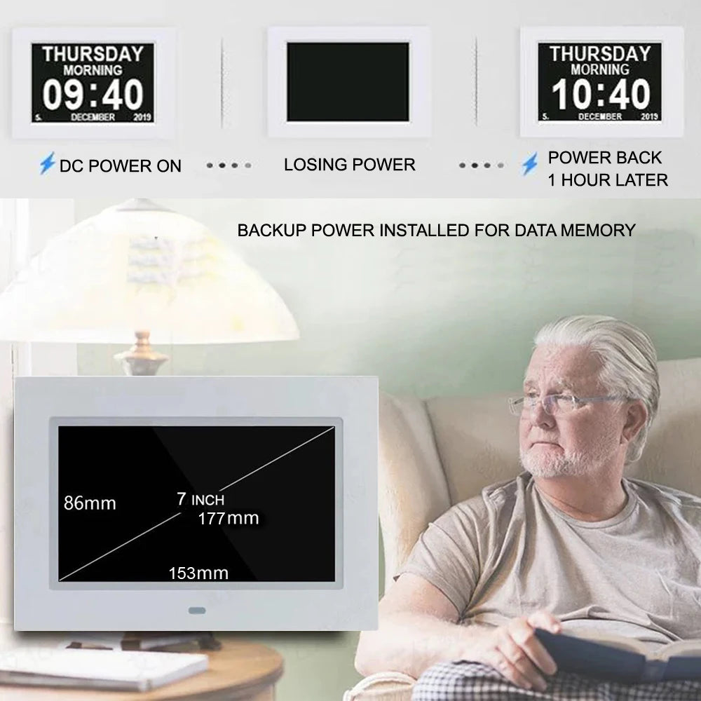 12 Alarms Digital LED Calendar Clock with Multi-Languages to Display. Medicine Time Reminder for Elder.Home Desk Wall Decoration