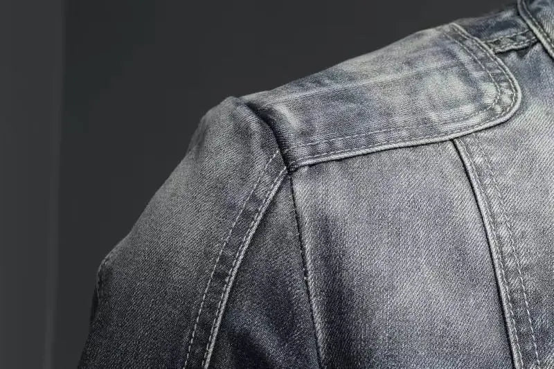Denim Jackets Men Casual Stand Collar Moto Biker Outerwear Coats Mens Fashion Zippers Motorcycle Streetwear Jacket Male Clothes