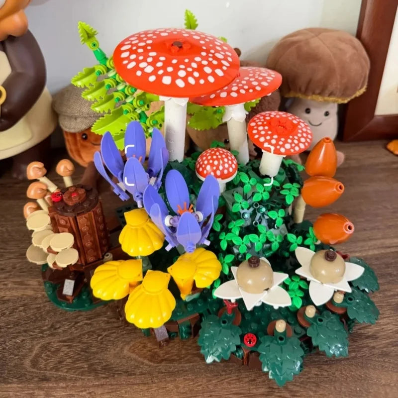 2026 Hot Toys 806pcs Botanical Collection Woodland Mushrooms Building Block Puzzle Model Toy For Ornament Birthday Gifts