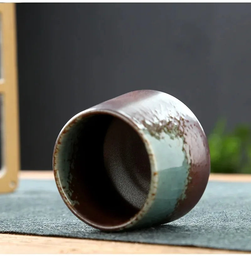 Vintage Japanese Raku Pottery Tea Cup Handcrafted Coarse Ceramic Kung Fu Cup Kiln Glaze Unique Design for Home Use